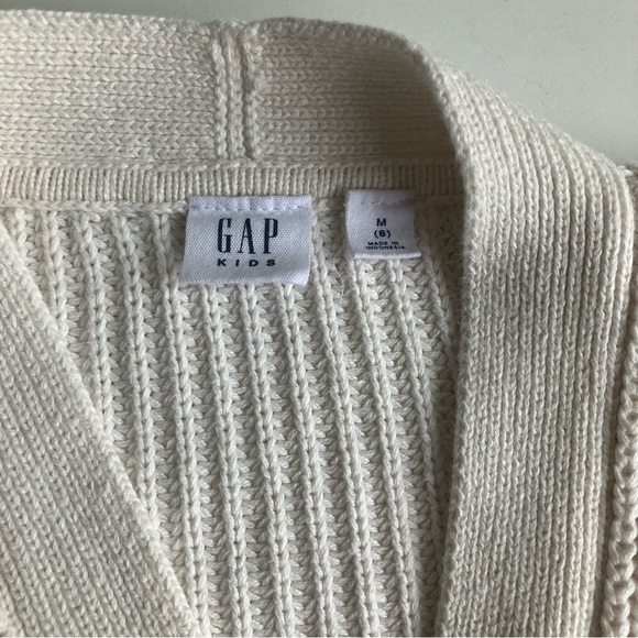Gap Kids Shaker Stitch Cropped Cardigan Sweater Size 8 M Ivory Frost 100% Cotton - Picture 3 of 11